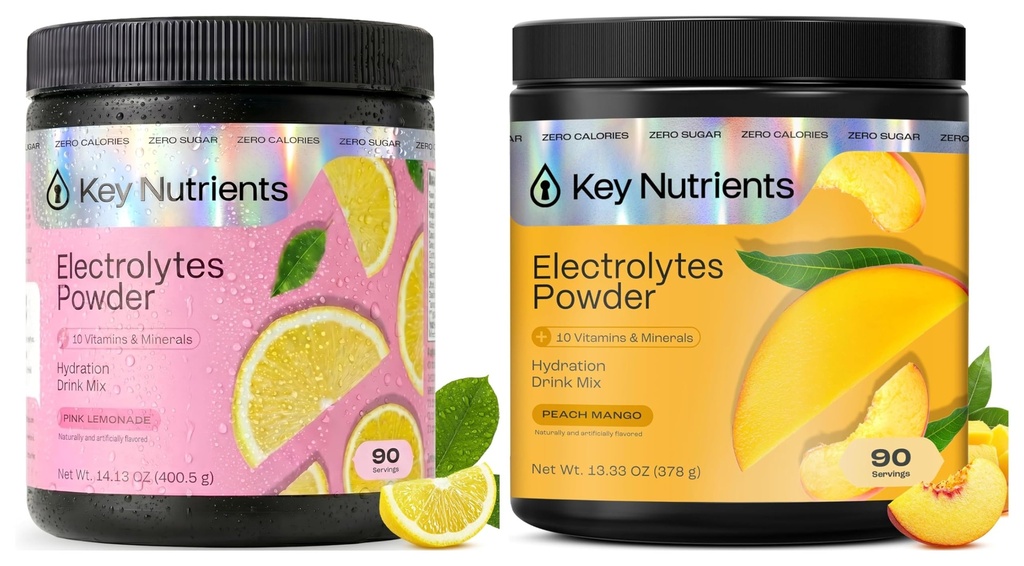 KEY NUTRIENTS Ultimate Hydration & Recovery Elektrolyt Bundle – Tropical Peach Mango & Fresh Pink Lemonade, Sugar-Free, 90 Portionen