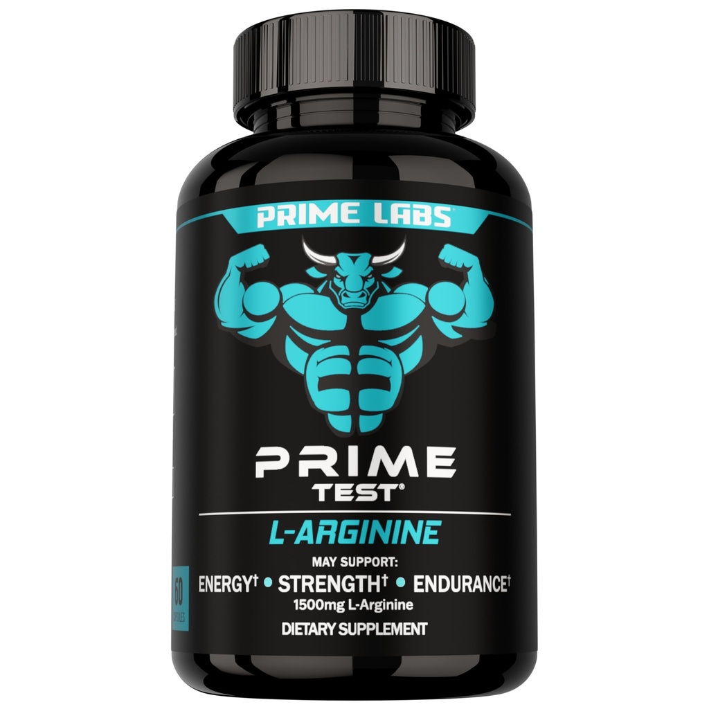 Prime Labs L Arginine 1500mg - Nitric Oxide Supplement - Blood Flow, Energy, Strength, Endurance - 60 Count