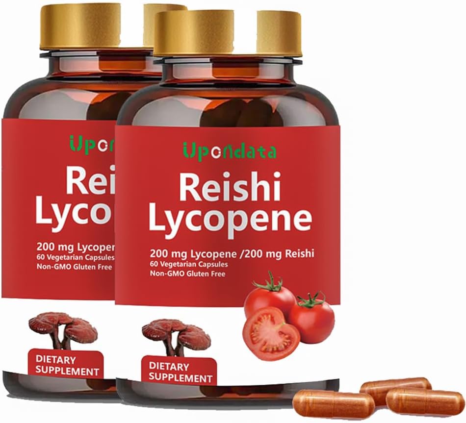 Lycopin Kapseln, natürliche Lycopin 200mg mit Bio Reishi Mushroom 200mg Ergänzung für Prostata Gesundheit und Immununterstützung - Glutenfrei, Non-GMO, 60 Kapseln (2 Packung)