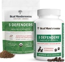 Real Mushrooms 5 Defenders for Humans (45g) & Pets (90ct) - Pouch & Capsules Bundle - Chaga, Shiitake, Maitake, Turkey Tail & Reishi Mushroom - pour Immune Strength & Global Wellbeing - Vegan, Non-OGM