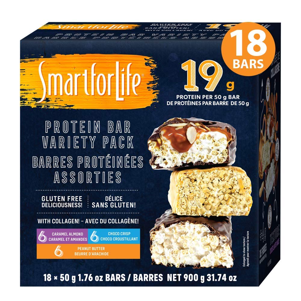 Smart for Life - High Protein, Low Sugar Bar Variety Pack, Gluten Free Caramel Almond, Schokolade & Peanut Butter Schokolade Crunchy Meal Ersatz Bars arbeitet mit Cookie-Diät Non-GMO 18ct