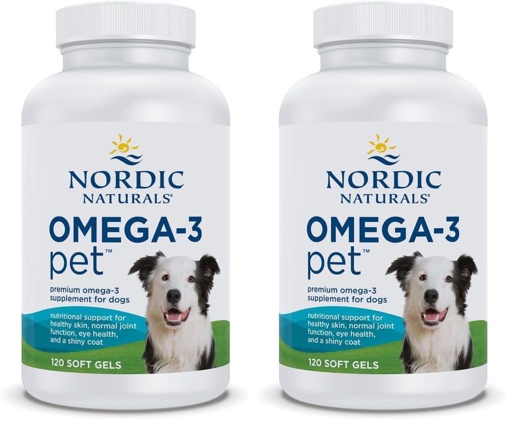 Nordic Naturals Omega-3 Pet, non aromatisé - 120 gels mous - 330 mg Omega-3 Par gel mou - Huile de poisson pour chiens avec EPA et DHA - Promotion de la santé du coeur, de la peau, du manteau et de l'Immune (paquet de 2)