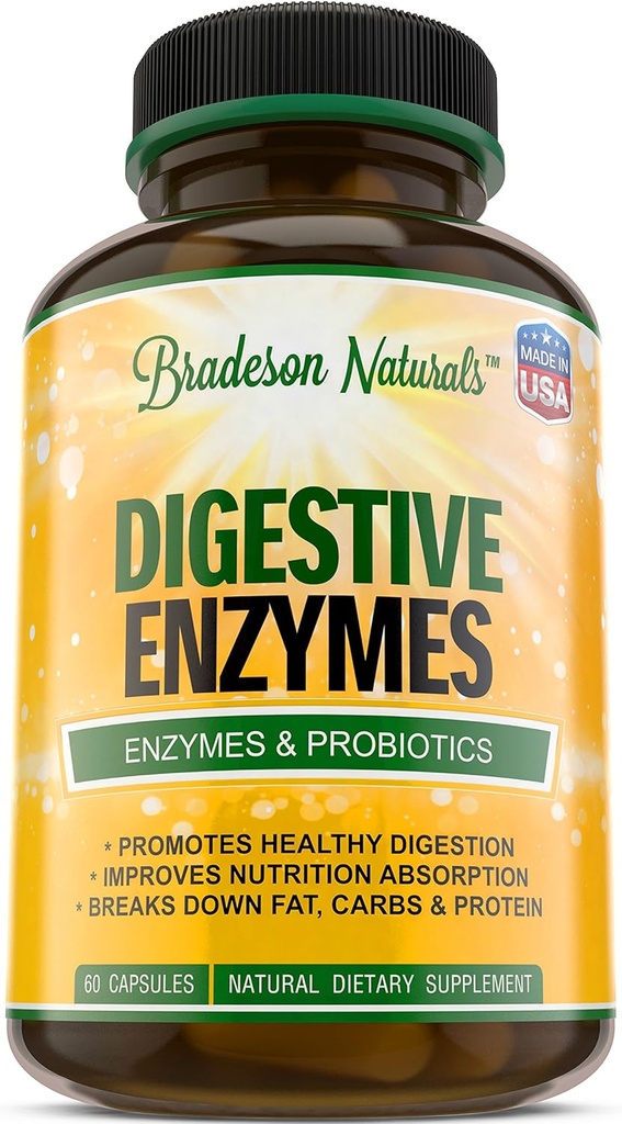 Enzimi digestivi di Bradeson Naturals - Enzimi e probiotici, Integratore alimentare naturale, 60 capsule