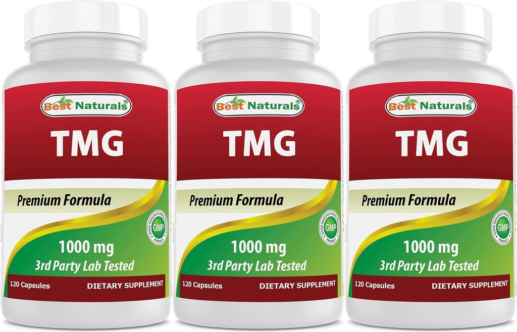 Meilleurs naturels TMG Triméthylglycine (sous forme d'anhydre bétaïne) 1000 mg Servir - 120 Capsules - Niveaux homocysténiques sains et soutien à la méthylation (120 Nombre (paquet de 3))