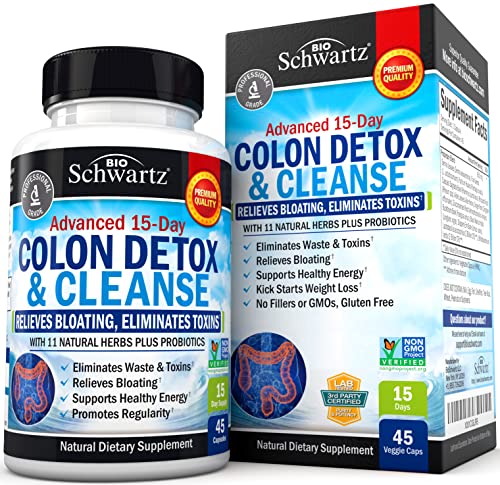 Colon Cleanser and Detox for Digestive Support - 15 Day Fast-Acting Extra Strength Cleanse with Probiotic Fiber, Psyllium Husk and Noni for Constipation Relief and Bloating Support, Non-GMO, 45 Count