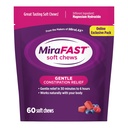 MiraFAST Soft Chews, from the Makers of MiraLAX, Gentle Constipation Relief, Fast Acting, Stimulant Free Saline Laxative, Magnesium Hydroxide, Blueberry & Raspberry Flavor, 60ct