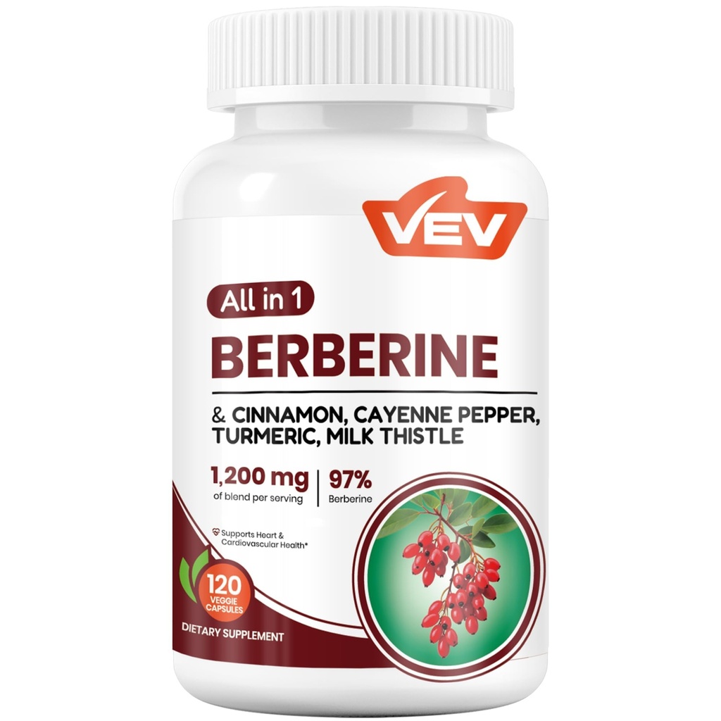 VEV Berberine Supplement with Ceylon Cinnamon, Cayenne Pepper, 120 Capsules