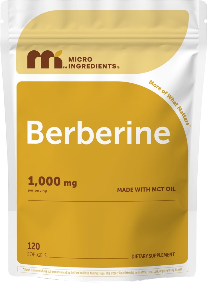 Micro Ingredients Berberine 1000mg with MCT Oil, 120 Softgels | Berberine HCI from Berberis Aristata | Non-GMO, Gluten Free, No Soy