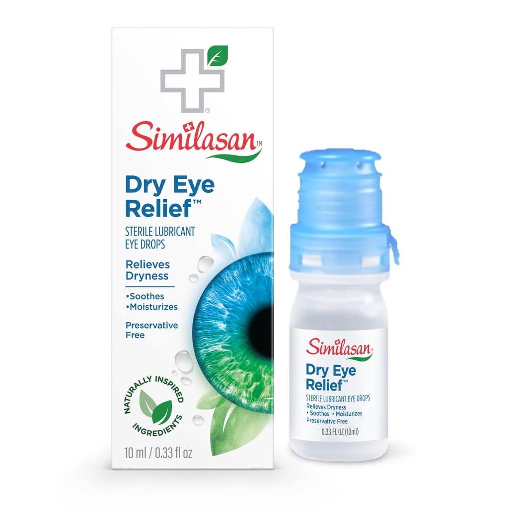 Similasan Dry Eye Relief Drops, Instant e Lasting Relief, ingredienti naturalmente ispirati per gli occhi secchi, irritati, con Hyaluronate, Preservative-Free, pH Balanced, Gentle for Sensitive Eyes, 10ml