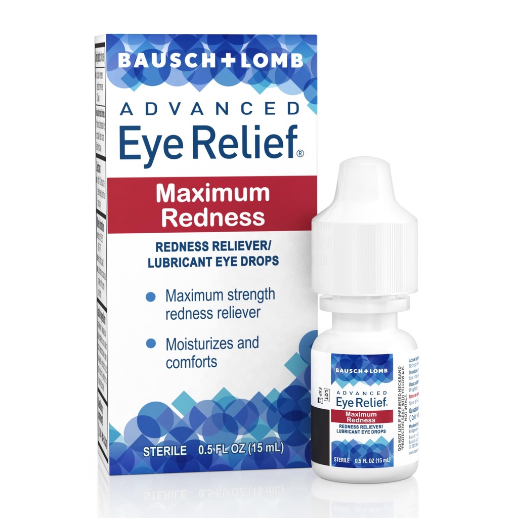 Bausch + Lomb Advanced Eye Relief, Maximum Redness Reliever and Lubricant Eye Drops, Soothes Burning & Irritated Dry Eyes, Moisturizes & Comforts, 0.5 Fl Oz (Pack of 6)