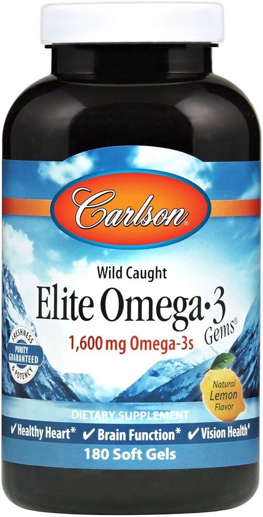 Carlson Elite Omega-3 Gems, Norvegese, 1, 600 mg Omega-3s, Gel Morbido, 180 Conte