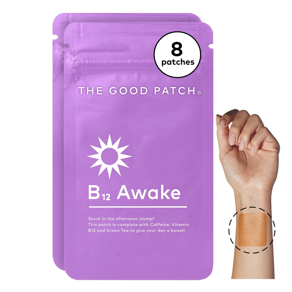 The Good Patch B12 Awake Patch, Caffeine, B12 and Green Tea Extract, Natural Plant Powered Wearable Wellness, Helps to Promote Energy (8 Total Patches)