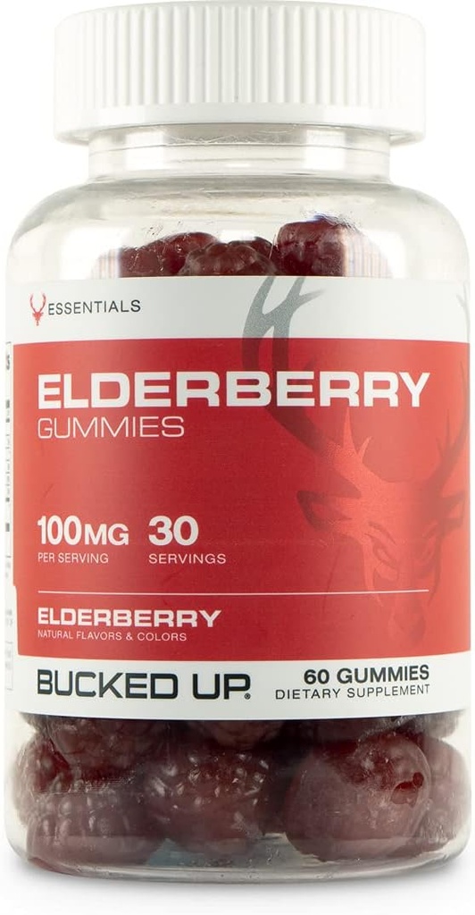 Bucked Up Elderberry Gummies mit Zink und Vitamin C 100mg, 60 Gummi - Essentials