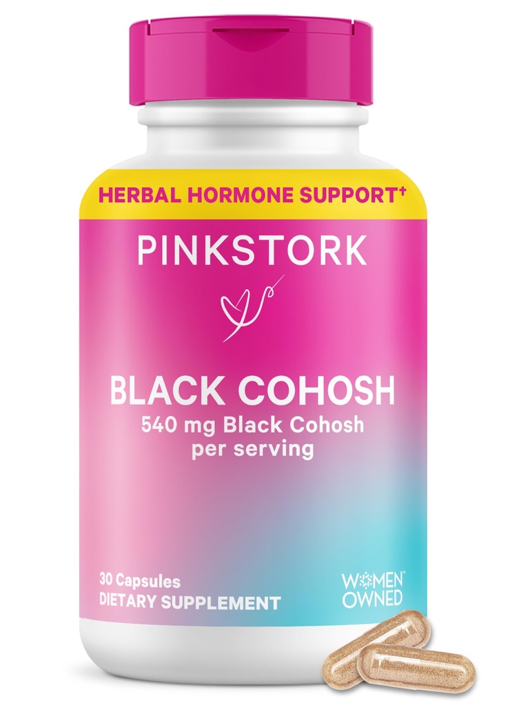 Rosa Stork Nero Cohosh Supplementi per le donne - 540 mg Cohosh puro nero per Perimenopause, Menopause Support- 30 capsule