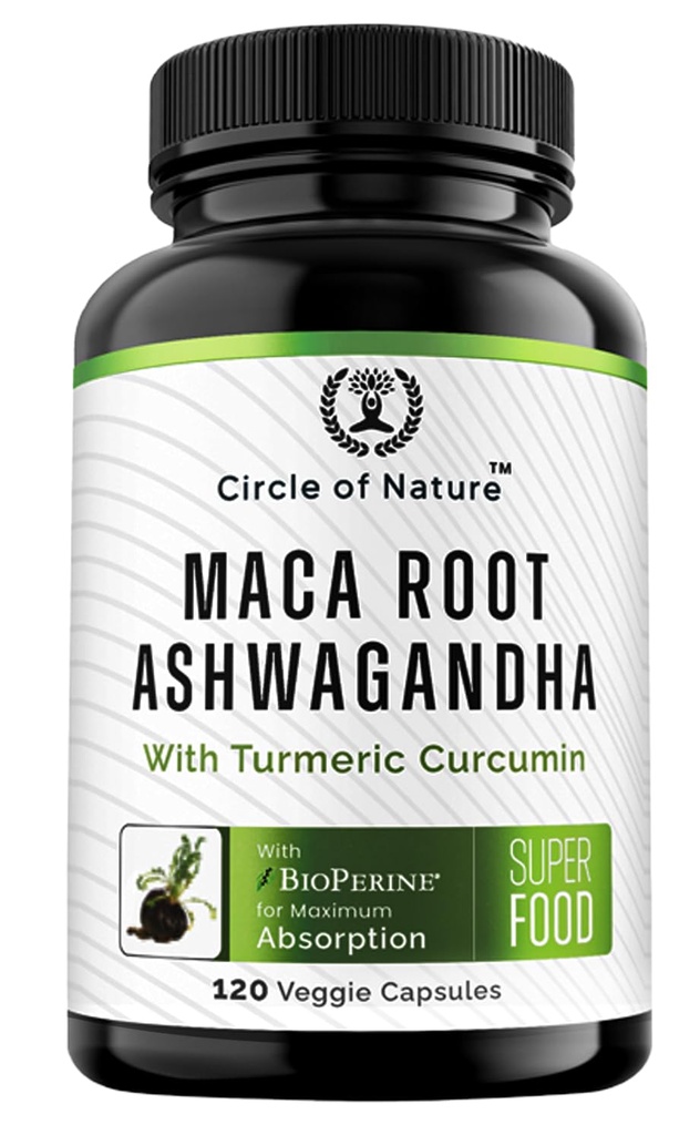 Maca Root, Ashwagandha Root Extract, Kapseln für Männer und Frauen mit Kurkuma und Bioperine 120 Kapseln Made in USA