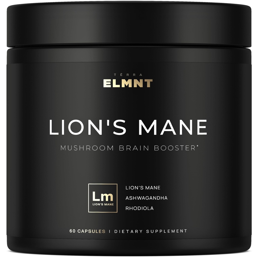16x Strength Lions Mane Supplément Capsules Super Nootropic w. Ashwagandha & Rhodiola - plus grande puissance 16:1 Lion Mane Mushroom Extract 50% Polysaccharides Suppléments Cerveau pour Mémoire et Focus
