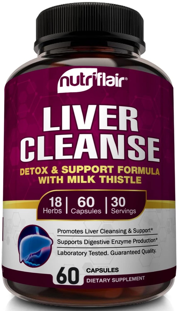 NutriFlair Liver Cleanse Detox & Repair Supplemento con latte Thistle, Turmeric, Dandelion, Estratto di carciofo, Berberina HCL, Ginger - supporto al fegato e salute del fegato, pillole non OGM, 60 capsule di verdure