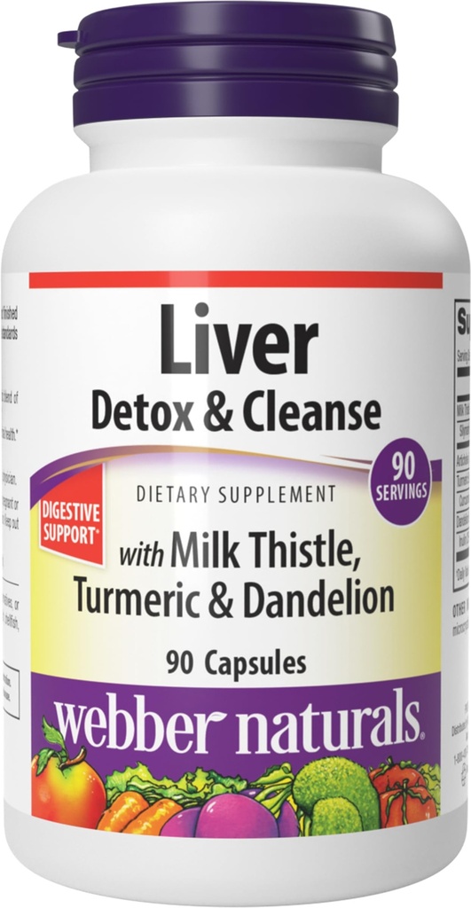 Webber Naturals Liver Detox & Cleanse mit Silymarin Milk Thistle, Artichoke, Turmeric and Dandelion Extract, 90 Kapseln, Kräuterergänzung, Verdauungsunterstützung, Dairy & Gluten Kostenlos