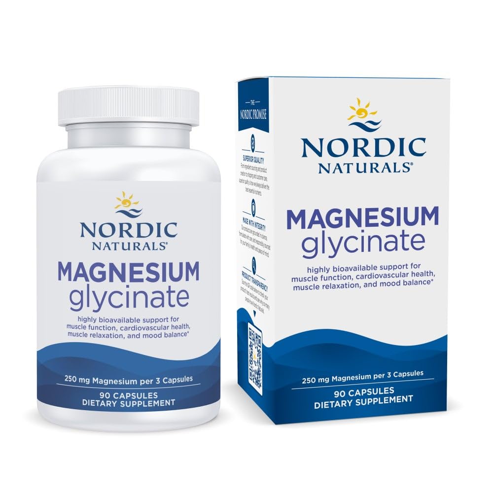 Nordic Naturals Vegetarian Magnesium Glycinate Capsule, Unflavored, 90 Count - 250mg Magnesium per Serving - Sostegno altamente biodisponibile per muscolo e funzione cardiovascolare - Non-GMO - 30 Serve