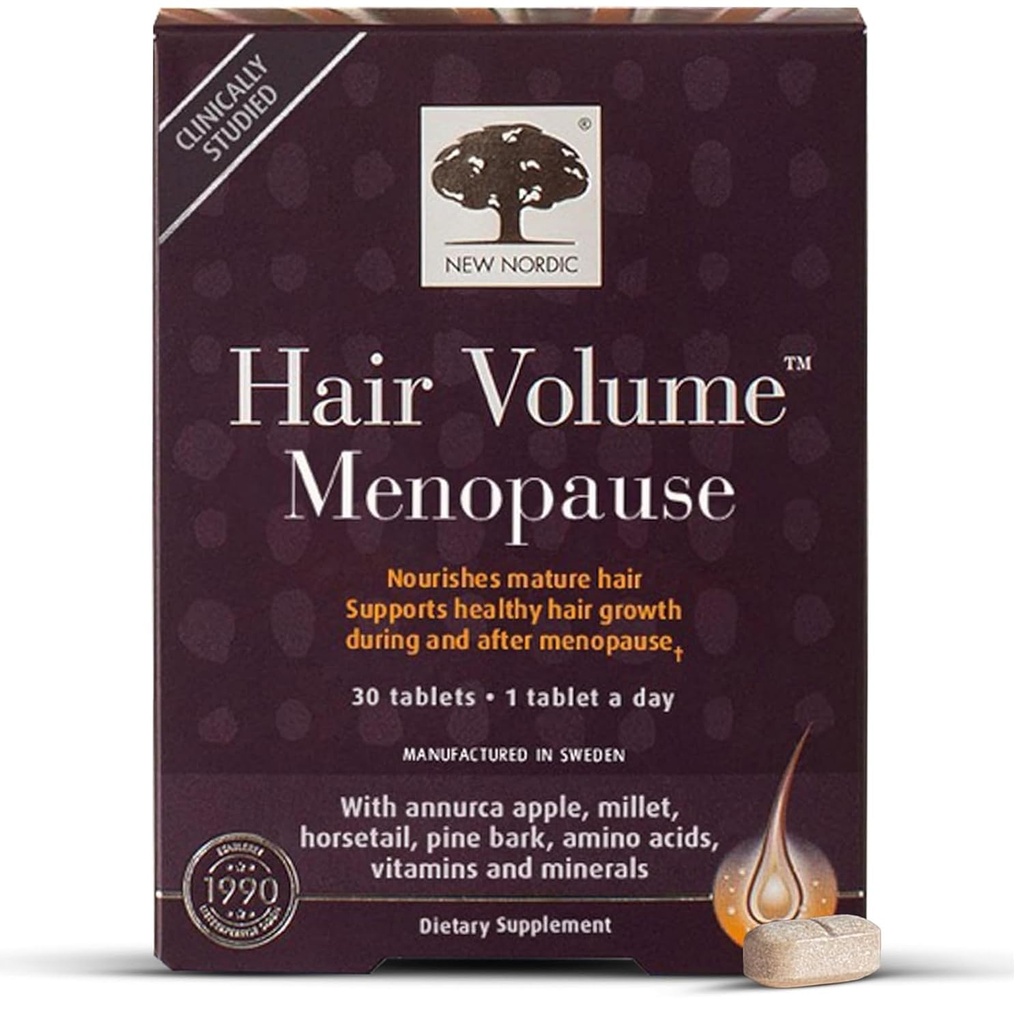 Neue nordische Haarvolumen Menopause, unterstützt gesundes Haarwachstum während und nach der Menopause, Pinienrinde und Annurca Apfelextrakt, 30 Tabletten