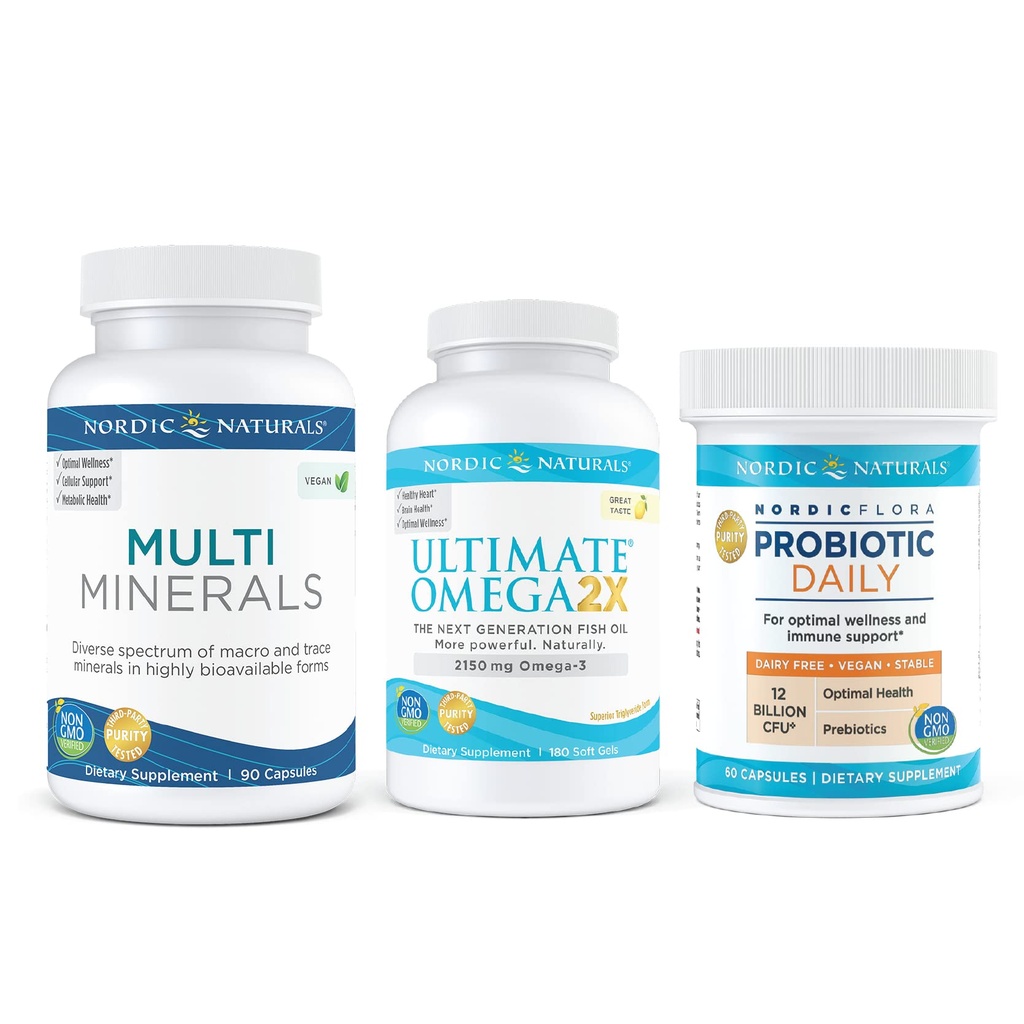 Nordic Naturals Starter Pack - Multi Minerals, Ultimate Omega 2X, Nordic Flora Probiotic Daily
