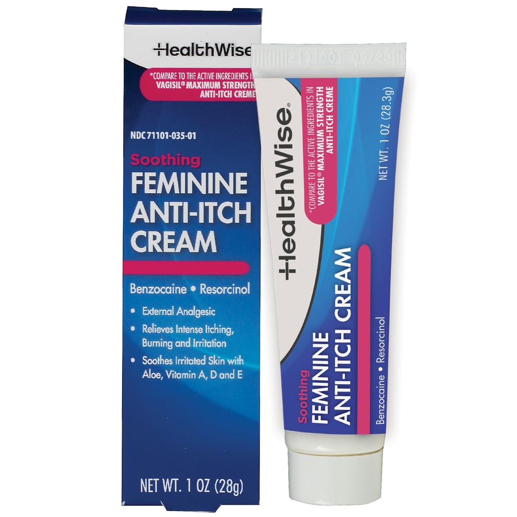 HealthWise Feminine Anti-Itch Cream | Soothing Itch Relief | Aloe, Vitamin A, D and E | Irritation Relief | Vagicaine | 1 oz. | External Analgesic