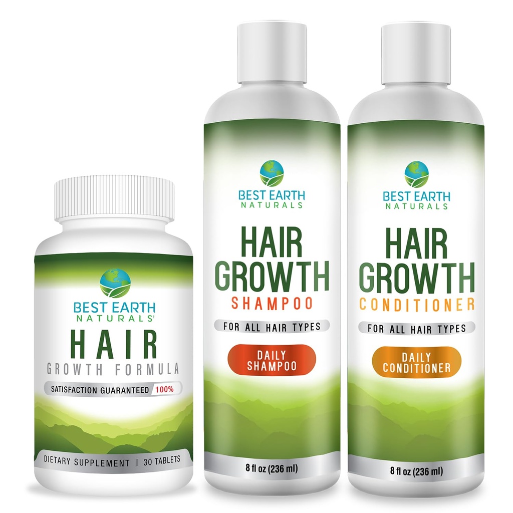 Best Earth Naturals Hair Growth Starter Set con Vitamine di crescita dei capelli, Shampoo e Condizionatore