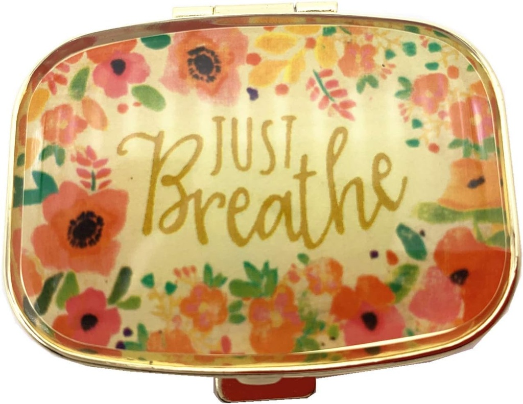 L'organizzatore della pedana del metallo di AmyZone Travel Friendly Portable Compact Pill Box Pill Case per tenere le vitamine/Tylenol/Fish Oil/Supplements/Meds/Tablet per la borsa/Pocket(Just Breathe)))