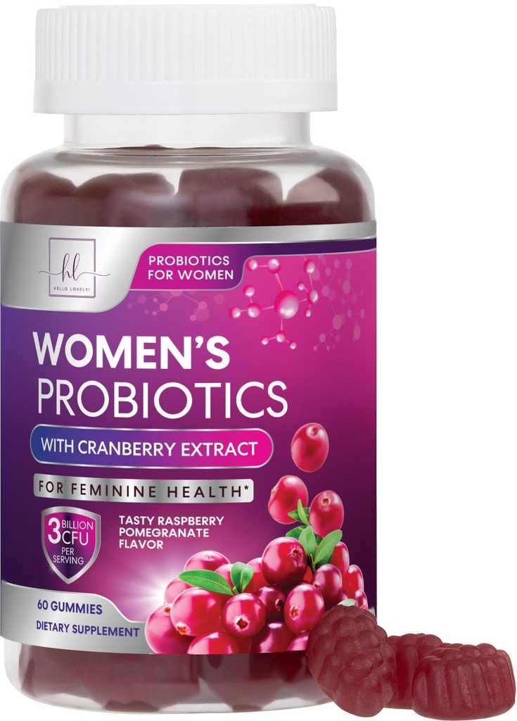 Probiotiques pour les femmes Gommies avec canneberge - 6 souches premium pour l'équilibre PH - Probiotiques pour la santé digestive, soutien vaginal et immunitaire, Gommy pour la santé féminine probiotique - 60 Gommy