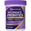 Recettes de médecin Probiotiques pour femmes, 100 milliards CFU, 18 souches probiotiques, prébiotiques, canneberge, P-5-P et VC, vaginal, soutien digestif et immunitaire, plateau-stable, 30 bouchons végétaliens
