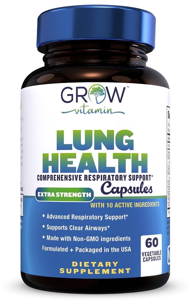 Crescere la vitamina Lung Health, supplemento di supporto respiratorio, Lung Health Extra Strength Support, Lung Cleanse Formula con vitamina C per sostenere il sistema bronchiale, Traspirare le vie respiratorie - 60 capsule