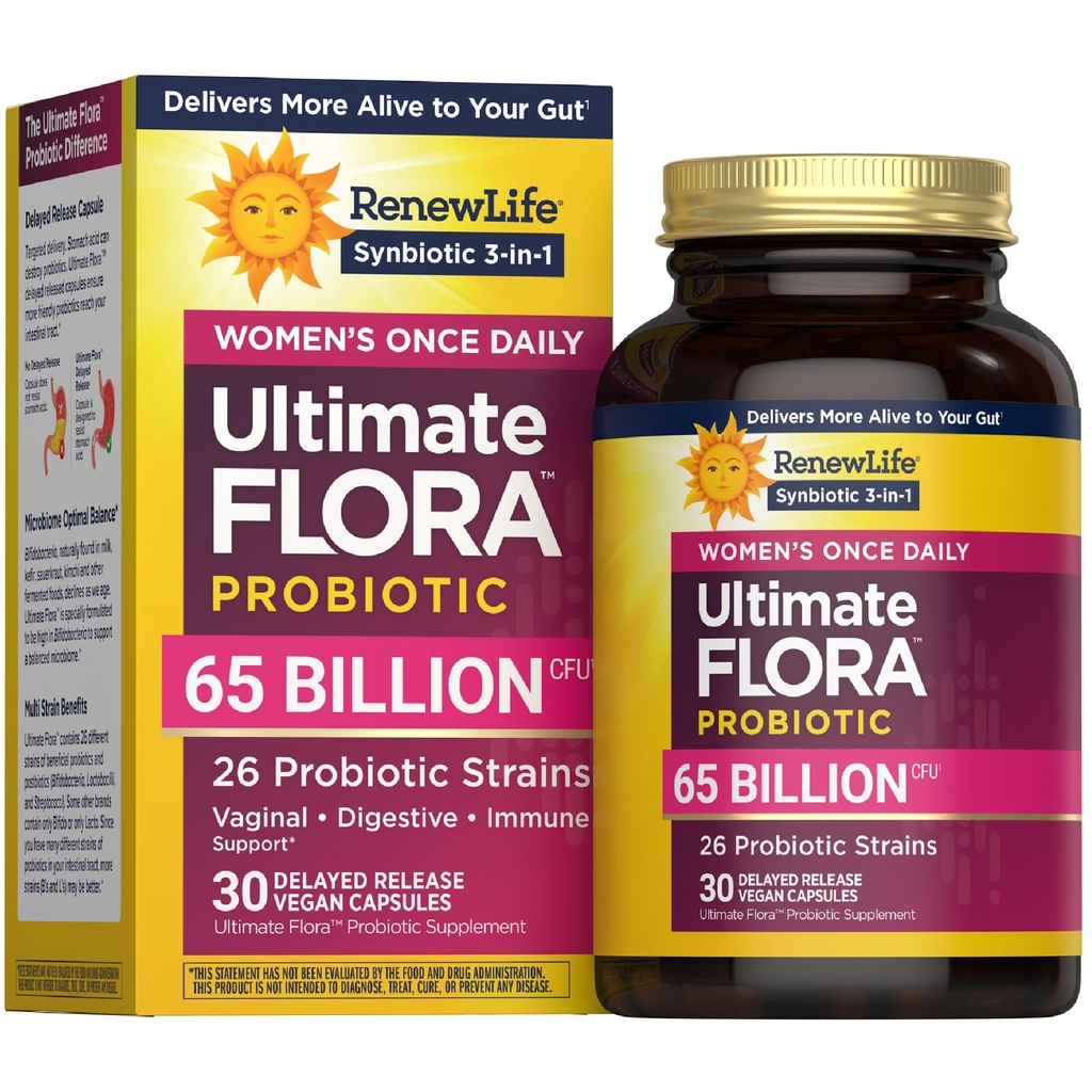 Renew Life Ultimate Flora Probiotics for Women 65 Billion CFU Delayed Release Vegan Capsules | Vaginal | Salute Digestiva | Salute Immune | Dairy Free | 30 Count