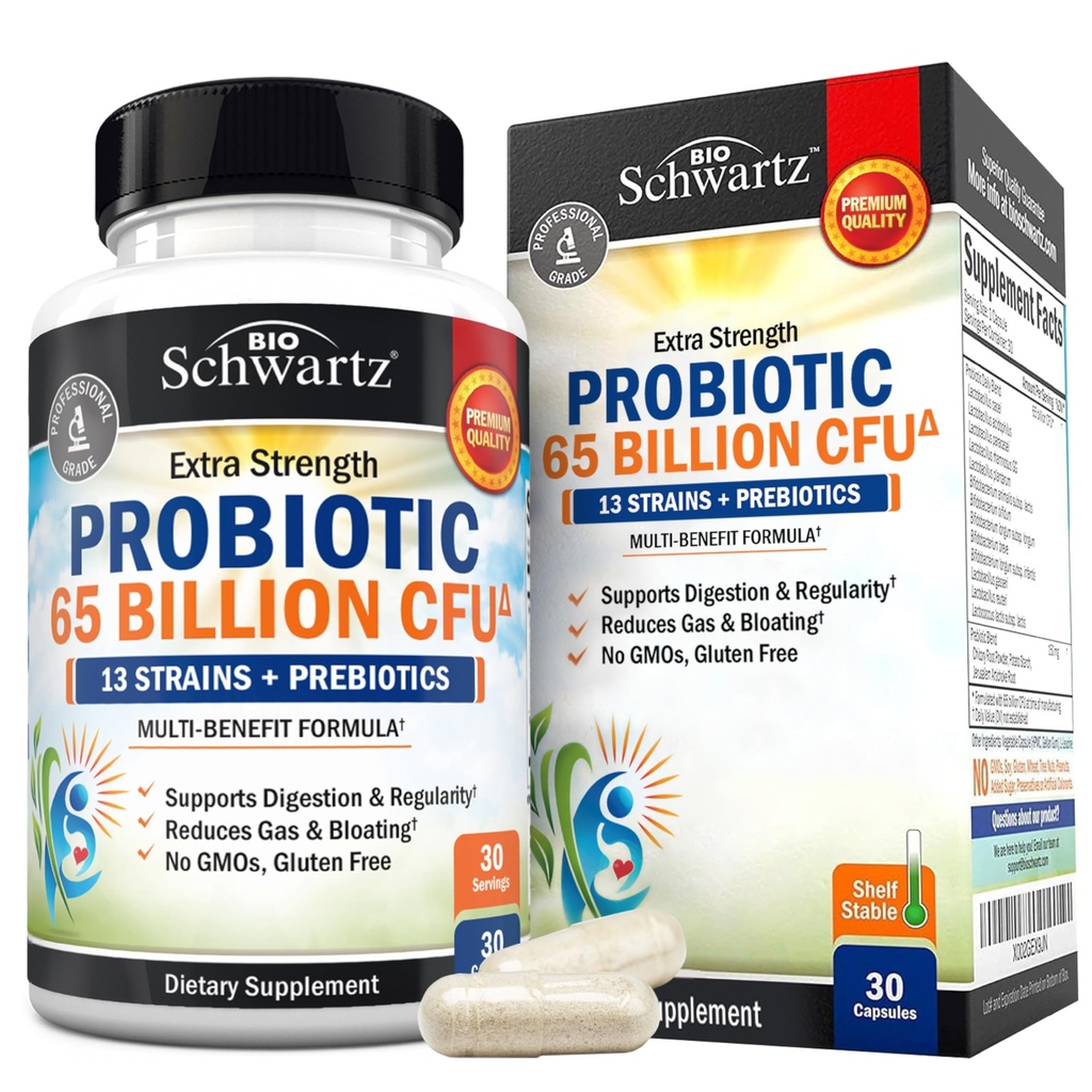 Probiotici 65 miliardi - Probiotici con Prebiotici per le donne e gli uomini - Lactobacillus Acidophilus Digestive Health Capsules - Targeted Release Technology - Shelf Stable Supplement Non-GMO Dairy Free-30ct