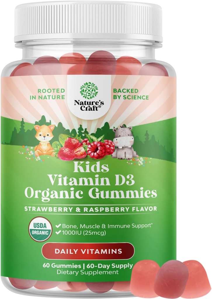 Natura Artigianato Biologico Vitamina D Gummies per Bambini - Vegan Kids Immunity Support Gummies with Vitamin D for Daily Teeth Muscle & Bone Support - Organic D3 Non OGM & Gluten Free 2 Mese