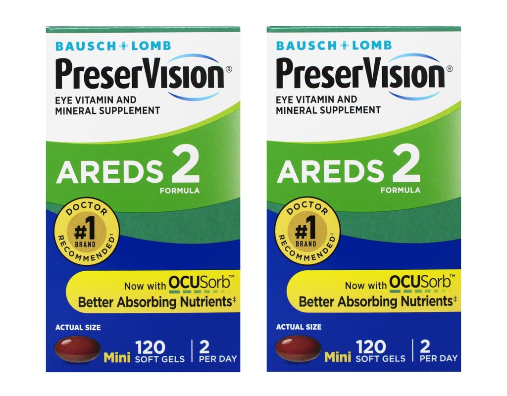 Bausch + Lomb PreserVision AREDS 2 Eye Vitamin & Mineral Supplement with OCUSorb, with Lutein & Zeaxanthin–from, 120 Soft Gels (MiniGels) (Pack of 2)
