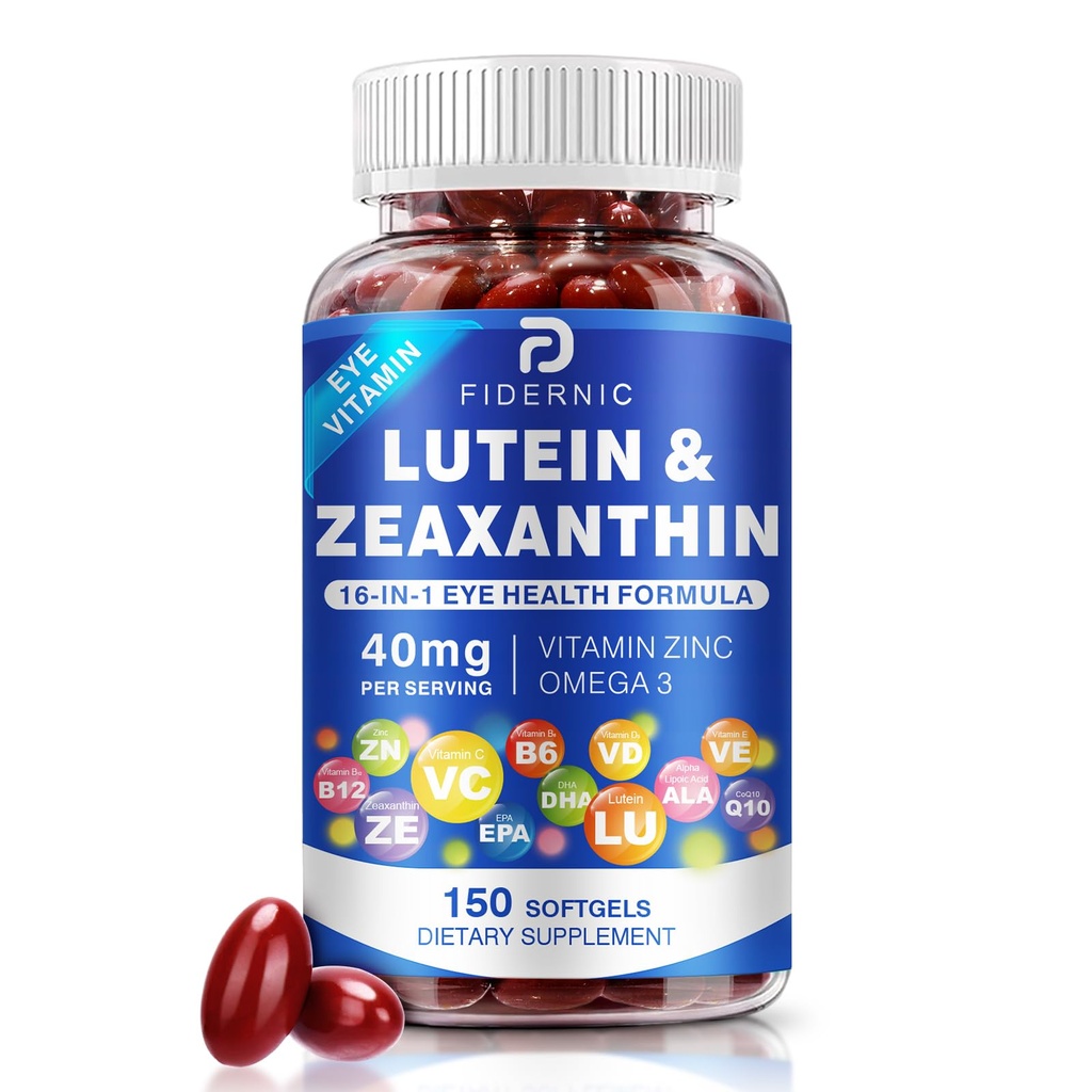 Lutein und Zeaxanthin Supplement - AREDS 2 Plus + Augenvitamine, 40 mg Lutein & 8 mg Zeaxanthin mit Vitaminen C, E, Zink, Omega-3 & CoQ10 für Blue Light Protection, Eye Health Support - 150 Softgels