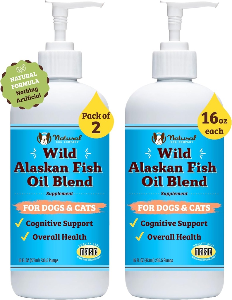 Natural Dog Company 2 Pack - 16 oz. Wildes Alaskan Fischöl für Hunde & Katzen, Mischung von Pollock & Wild Salmon Öl für Hunde, Omega 3 für Hunde, für Multi Dog Familien, Large Breed Dogs, 32 oz. Wert