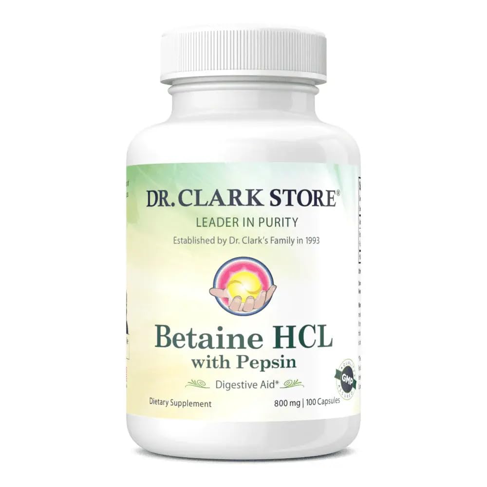 Dr. Clark Betaine HCL Supplement mit Pepsin, 800mg, 100 Gelatin Kapseln