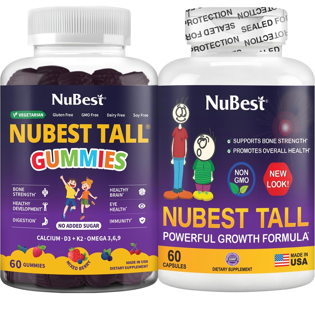 NuBest Bundle Bone Strength, Immune & Digestive Support Tall Gummies Tall New Look for Kids & Teens with Calcium, Vitamin D3, K2 & Multivitamins