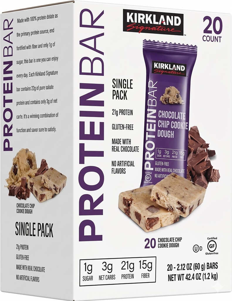 Kirkland Signature Protein Bars Chocolate Chip Cookie Dough, 20-count 2.12OZ