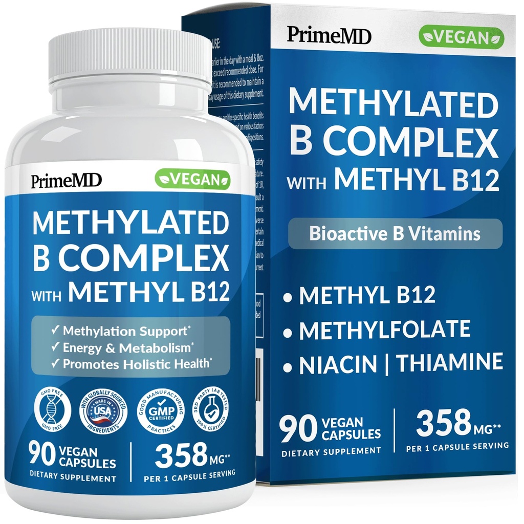 Methylierter B-Komplex mit Methylfolat und B12 Methylcobalamin 1000 mcg - Methyliertes Multivitamin für Energie, Gehirnfunktion und Wellness - Vitamin B-Komplex für Männer und Frauen (90 Servierungen) (Pack von 1)