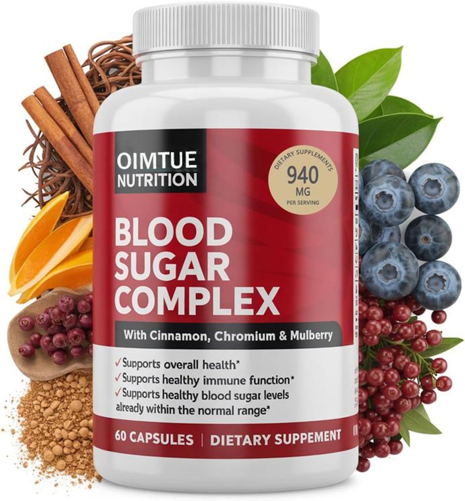 Blood Sugar Complex Supplement – Levels with Cinnamon, Chromium & Bitter Melon ，20 Active Ingredients，Non-GMO, 60 Capsules (1pcs)