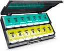 Extra Large Weekly Pill Organizer 2 volte al giorno - Remtise Am/Pm Daily Pill Case Medicine Organizer, Push Button 7 Day Pill Box per Pills/Vitamin/Cod Liver Oil/Supplements (Cyan & Yellow)