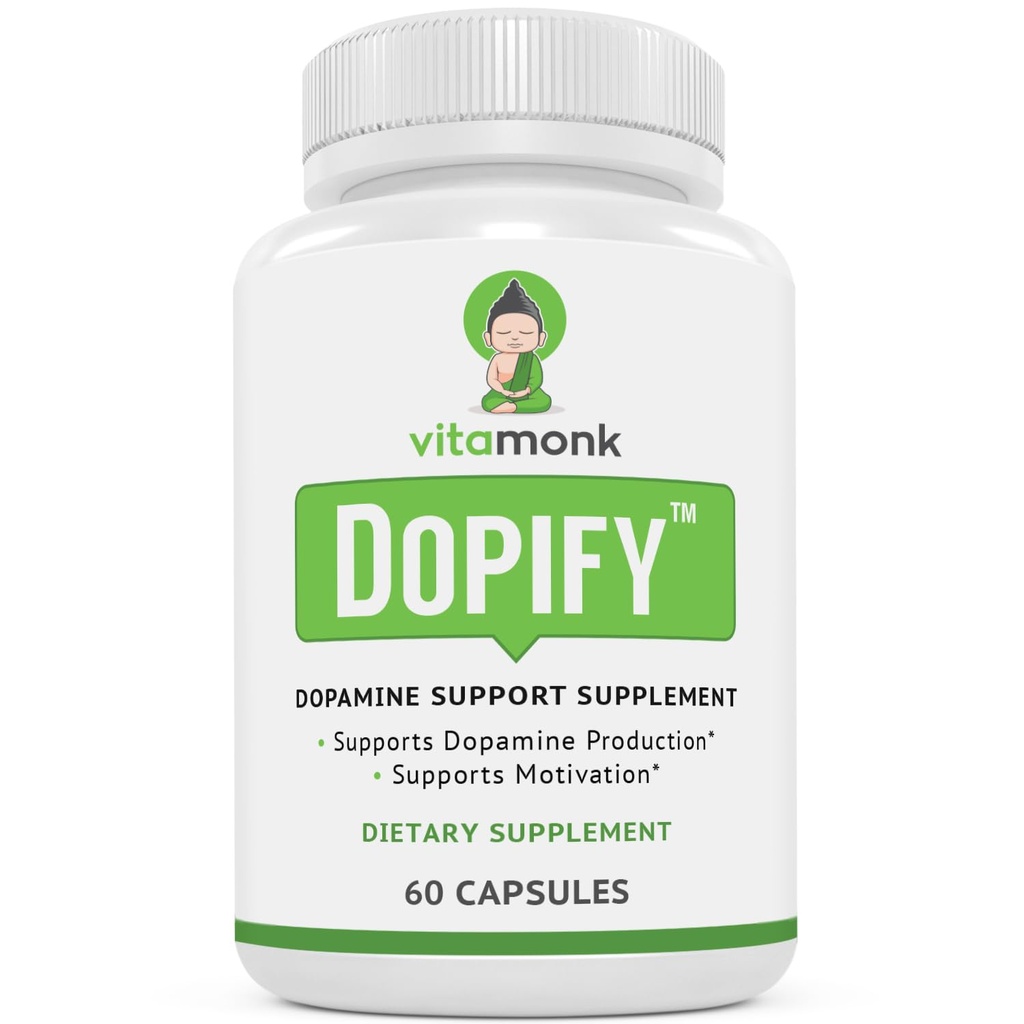 VitaMonk Dopify Dopamine Supplement Dopamine Booster mit Uridin Monophosphat, Mucuna Pruriens, L-Theanin, Tyrosin und mehr - Keine künstlichen Füllstoffe, Nur Brain Food - 60 Kapseln