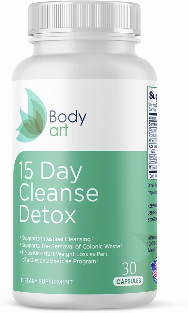 Body Art 15 Day Colon Cleanse Detox – Capsule naturali per la salute digestiva – Supporto delicato per uomini e donne – 30 Conte