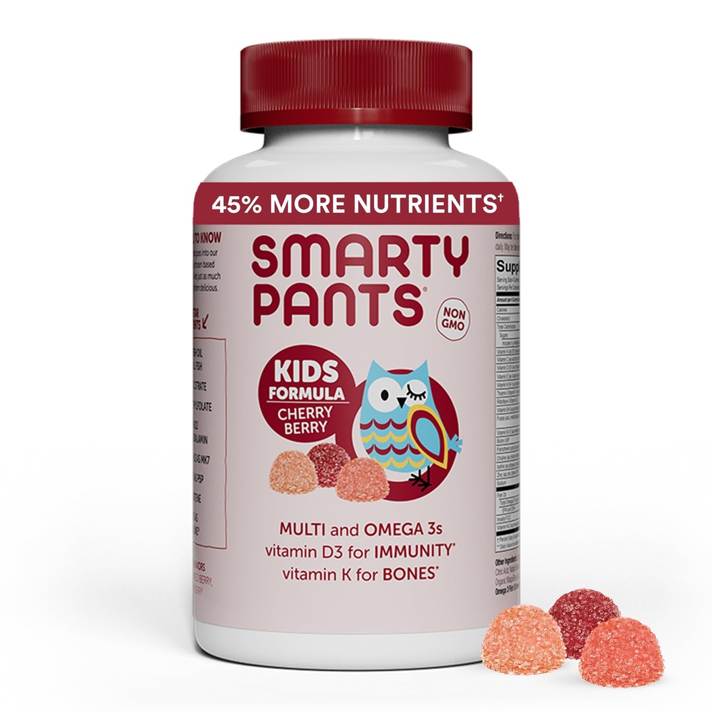 SmartyPants Kids Multivitamin Gummies: Omega 3 Fish Oil (EPA/DHA), Vitamina D3, C, Vitamina B12, B6, A, K & Zinc per il supporto immunitario, Biotina, Uva, Ciliegia e Aroma di bacche, 120 Conte (30 giorni di alimentazione)