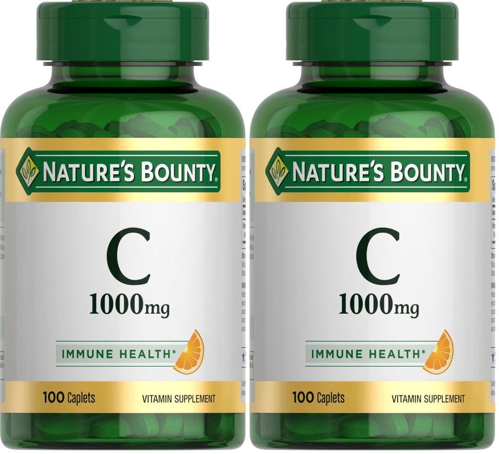 Nature's Bounty Vitamin C 1000mg, Immununterstützungsergänzung, Leistungsstarkes Antioxidans, 100 Caplets (Pack von 2)