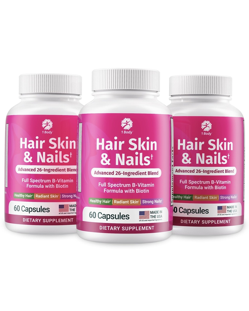 1 Body Hair Skin Nails Vitamin Complex con Biotin - Formula completa con 26 Vitamine essenziali per uomo e donna - 3 Confezione