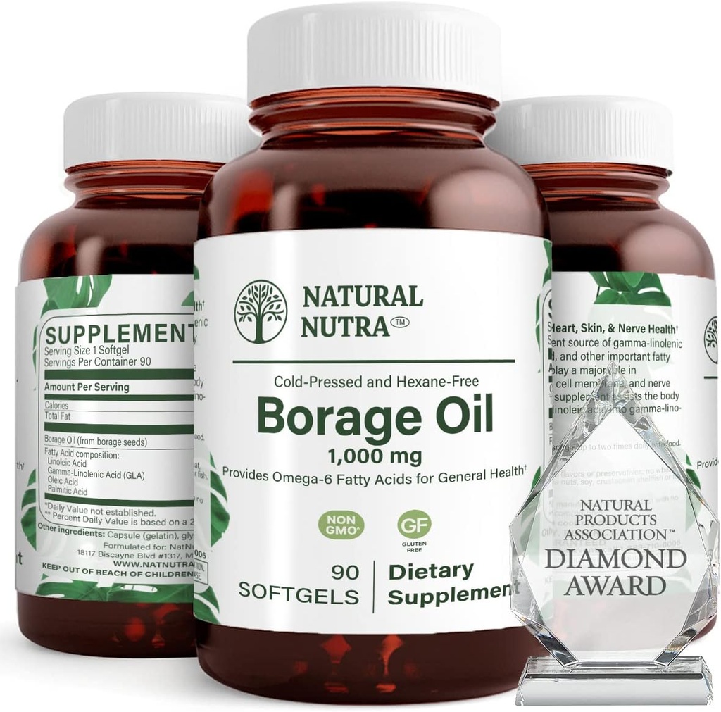 Natürliche Borage Öl-Ergänzung – Reich an Gamma-Linolensäure (GLA), ein Potent Omega-6 essentielle Fettsäuren bekannt für die Unterstützung von Haut, Nerve und Joint Health 90 Softgels.