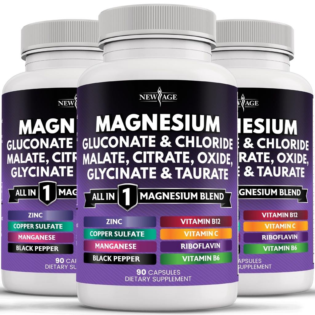 NEU AGE Magnesium Supplement - Leistungsstarke Glycinate Citrate Malate Oxide Taurate Aspartate Gluconate Orotate & Mag Chloride Manganese Knochen Gesundheit und Knochenstärke, Joint Support- 270 Count